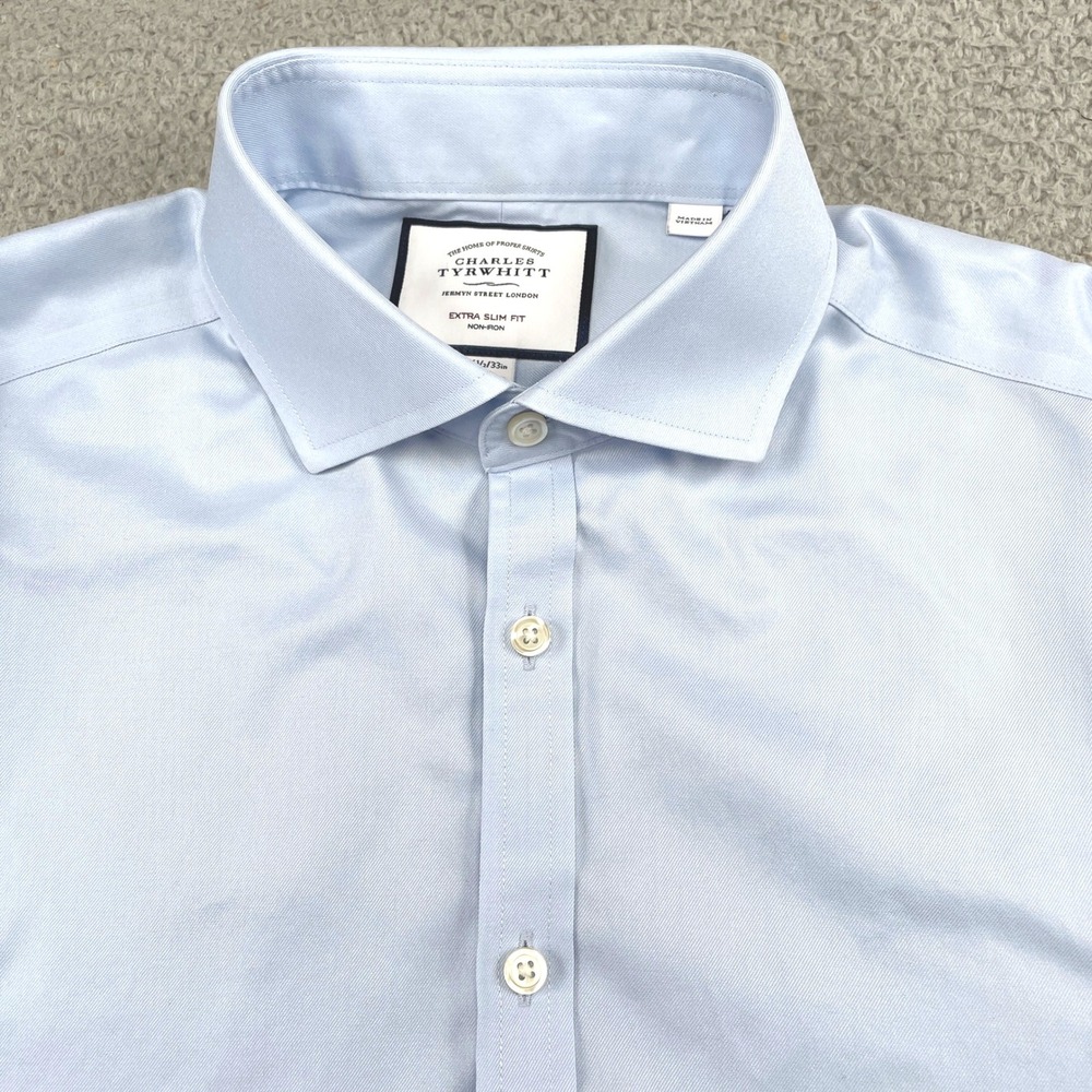 Charles Tyrwhitt Button Down Mens 16.5/33 Blue Extra Slim Fit Non-Iron Cotton